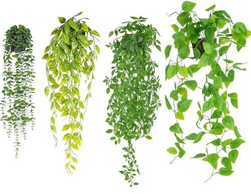 JF HOME BLISS Artificial Hanging Plants Fake Ivy Vine with Pot Faux Greenery Hanging Basket for Indoor Outdoor Home Decor Wall Patio Office Shelf Room Decoration (4)