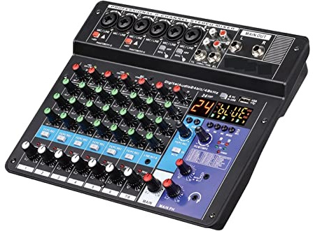 SHEHUALI Mixer per DJ, Mixer Portatile Professionale a 6 canali Console di missaggio for Computer Interfaccia numerica Trasmissione in Diretta A6 48V