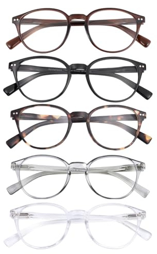 SKYWAY Blaulichtfilter Brille ohne Stärke Damen Herren, Klassische Leichte Runde Blaulicht Brille Blue Light Glasses Computerbrille Gaming Brille mit Federscharnier