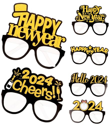 Hohopeti 6 Stück Teiliges Neujahrs-papierbrillen Bunte Partybrille Foto-requisiten für Silvester Feier Deko und Lustige Fotomomente Festliche Accessoires