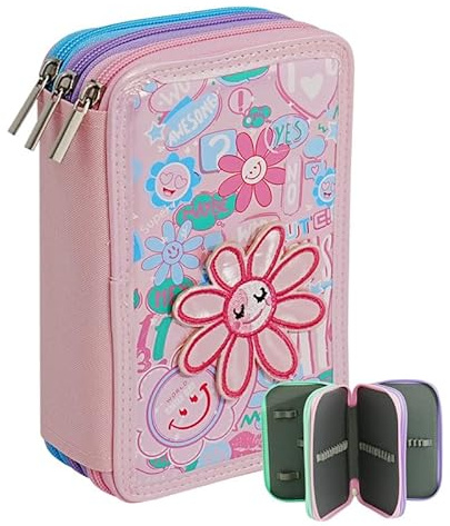 Veroa Federmäppchen 3-Fach Mehrschichtig,Große Kapazität Mäppchen-Rosa | Federmäppchen Kinder 3 Fächer - 52 Gummiband für Schule,Teenager,Kinder,Junge,Mädchen