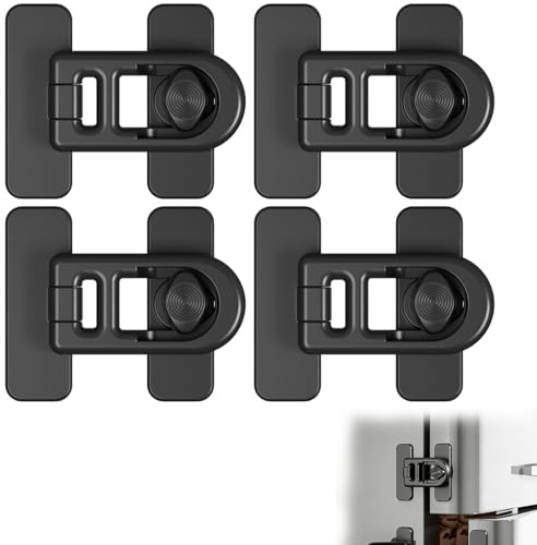 Wcawnlt Kindersicherung Kühlschrank & Schrankschloss, Drehbare Kühlschrank Kindersicherung aus ABS mit Starker Klebefläche, Schwarz 4er Set, Für Babys Kinder Haushalt Küche