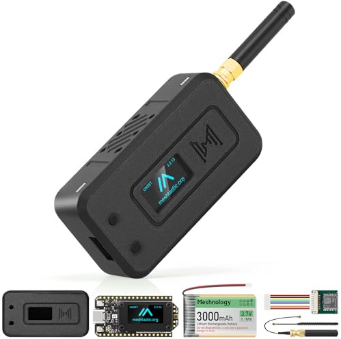 Meshnology Carte Dev ESP32 LoRa V4 + module GNSS L76 + batterie 3000 mAh + boîtier noir, ESP32-S3 LoRa WiFi Bluetooth 2 Mo PSRAM 16 Mo Flash 863-928 MHz Antenne prend en charge GPS Solar A rduino