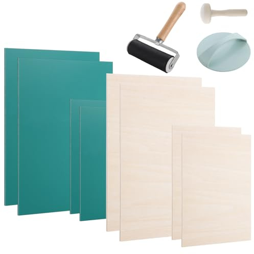 LOPYXBR 11PCS Lino Printing Kit (A4/A5) Green Lino Cutting and Printing Kit | Lino Sheets Kit 3mm/4mm Soft Linoleum Carving Sheets with Lino Cutting Tools for Printmaking, DIY Rubber Stamps &Crafting