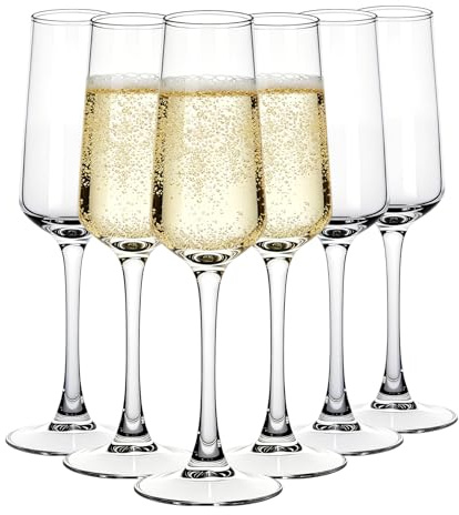 Riville Lot de 6 flûtes à champagne élégantes de 224 g pour mariages, anniversaires et anniversaires de mariage, verres transparents parfaits pour les célébrations et les occasions spéciales