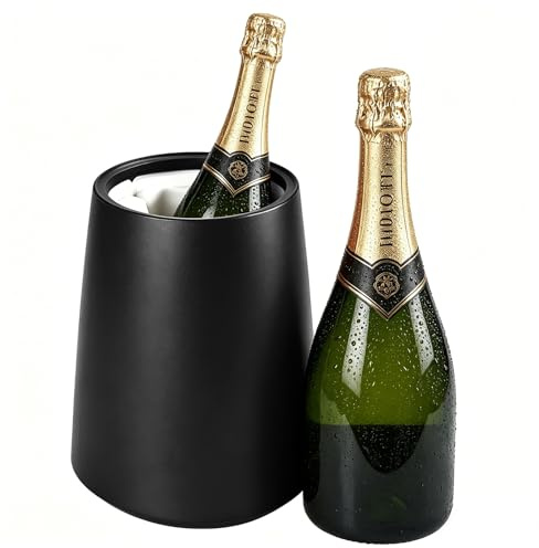 Enfriador de vino de acero inoxidable de doble pared con 2 acumuladores de frío, enfriador de bebidas de doble pared y enfriador de champán, juego de enfriadores para vino blanco y rosa (negro)
