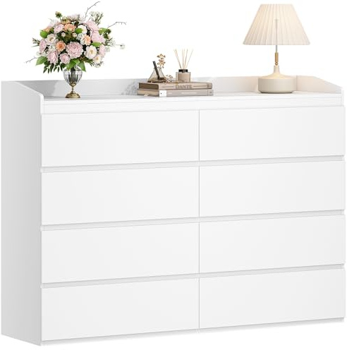 Hzuaneri Commode 40x120x108cm 8 tiroirs rambarde Blanc