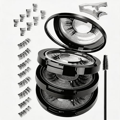 Magnetische Wimpern Set: 4 Paar Lange & 8 Stück Kurze Falsche Wimpern, Natürlicher Look, Wiederverwendbar, Ohne Kleber, inkl. Applikator für Einfache Anwendung