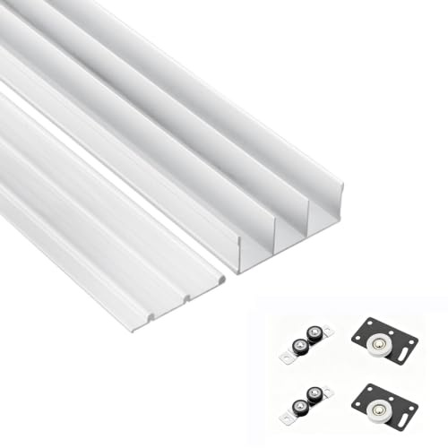 Schiebetür Schienensystem 3 Türen, Schiebetürbeschlag Komplettset aus Aluminiumlegierung mit Laufschiene und Rollen für Kleiderschrank, Schrank - Obere und Untere Doppelschienen