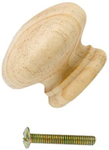Merriway BH00420 (4 Pcs) Unlacquered Pine Wooden Cupboard Door/Drawer Knobs with Bolt and Insert, 35 mm 1.3/8 Inch - Pack of 4 Pieces
