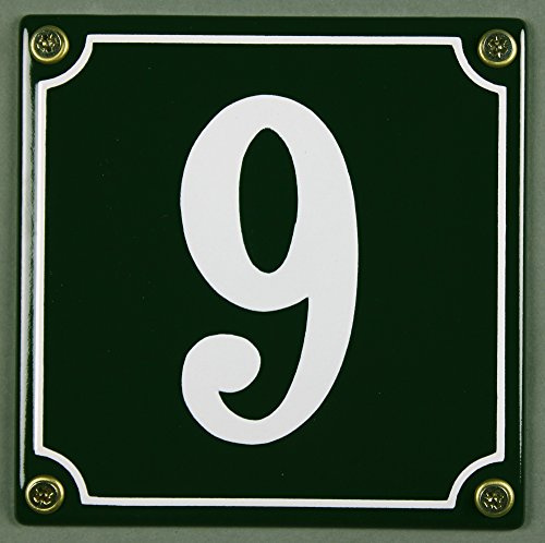 Buddel Bini Wetterfestes Emaille Hausnummernschild 9 12 x 12 cm, sofort lieferbar, grün