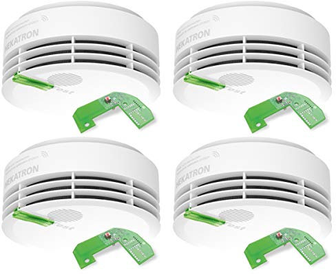 Hekatron 31-5000021-13-01 Rauchmelder Genius Plus X inkl. Funkmodul Basis X – Optional Funk-vernetzbar – 10 Jahre Lebensdauer der Batterie & Mehrfarbig LED – Rauchwarnmelder in Weiß – 4er Set