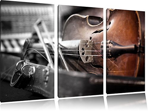 Pixxprint Alte Violine, Leinwandbild 3 Teilig, Gesamtmaß: 120x80cm, Wandbild, Dekoration, fertig gespannt, Kein Poster