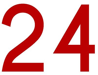 Zahl 24 in rot, 30 cm großer Sticker aus selbstklebender Klebefolie zum aufkleben, wetterfeste Klebezahl