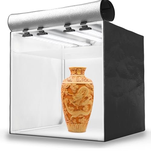 HAVOX - Studio Photo HPB-60XD - Boîte à lumière Portable avec 4 rampes LED inclinables - Lightbox 60x60x60cm - Éclairage 5500K - 26.000 lumens - Système Anti-reflet