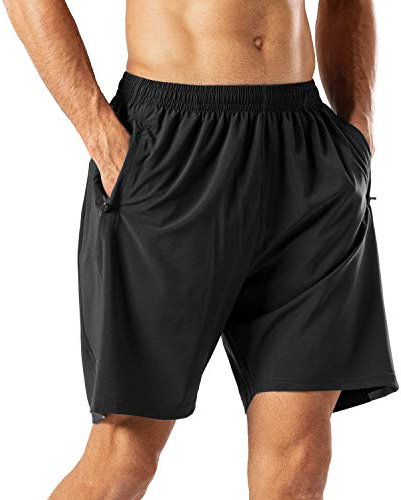 HMIYA Herren Sport Shorts Schnell Trocknend Kurze Hose mit Reißverschlusstasch (Schwarz,XL)