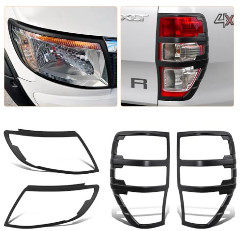 JHCHAN Scheinwerferabdeckung und Rücklichtabdeckung für Ford Ranger 2012-2014 Wildtrak XL XLT Limited Stormtrak Wolftrak Thunder T6 MK1 (2012-2014 Rücklicht Scheinwerfer Satz) | Wildtrak 2012-2014 Raptor Limited XL XLT XLS Platinum T6 MK1 (2012-2014 Scheinwerfer und Rücklicht)