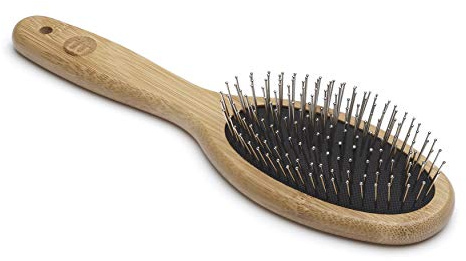Mikki Bamboo Ball Pin Brush, for Grooming Dog, Cat, Puppy with Medium to Thick Hair Coats, Handmade from Natural Sustainable Bamboo, Small,Brown