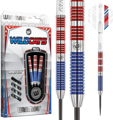 WINMAU Wildcats 90% Tungsten Darts Set mit Flights und Stielen (Schäfte) – Prismen-Technologie – Match Weighed