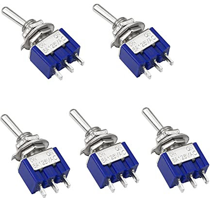 YACSEJAO 3 Pin SPDT Switch Mini MTS-102 3-Pin SPDT ON/ON 6A 125VAC 2 Position Miniature Toggle Switch（5 Pack）