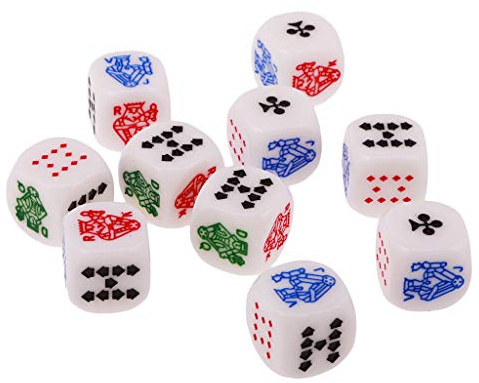 Set di dadi da poker, 10 dadi D6 a 6 lati, 16 mm, in acrilico, per giochi di carte da poker, amici e feste