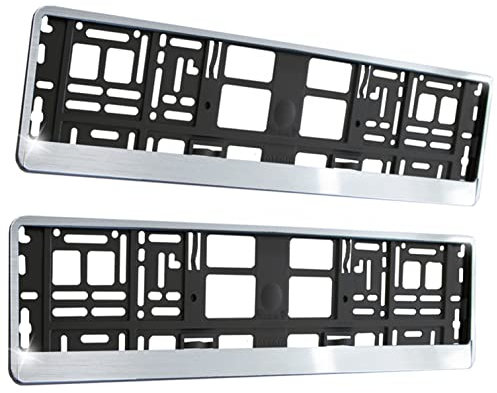 INTENSE 2X Racing Systems Kennzeichenhalter Nummernschildhalter Edelstahl Optik gebürstet Brushed 520 x 110 mm Kfz Kennzeichenrahmen, Schwarz / Edelstahl Optik
