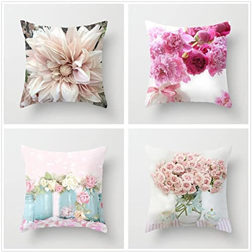 Kissenbezug 80x80cm 4er SetBoho Wohnzimmer Outdoor Deko, Schlafzimmer Zimmer Dekor Kissenhülle Kissenbezüge mit Verstecktem Reißverschluss, Couchkissen, Sofakissen Weinachten Farbenfrohe Blumen