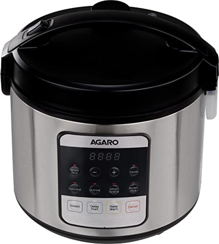 AGARO Royal Electric Rice Cooker, 5L Ceramic Coated Inner Bowl, Steam Basket, 5 Preset Cooking Function with Advanced Fuzzy Logic, Keep Warm Function, Cooks up to 8 Cups (1500g) of Raw Rice, Silver