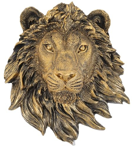 Veemoon Lightweight Lion Head Wall Decor Lion Head Wall Mount Sculpture Resin Hanging Animal Stuate Bronze Animal Plaque Home Ornament Fake Beast Decorations for Farmhouse Plaque(20 * 23 * 9.5cm)