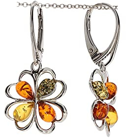 Artisana-Schmuck Boucles d'oreilles en ambre de la Baltique et argent sterling 925/000 rhodié, Argent sterling rhodié Ambre de la Baltique, Ambre