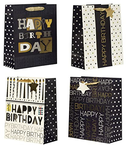 Geschenktaschen Geschenktüten jeweils im 4er Set in verschiedenen Größen und Formen | Frühling | Geburtstag | Party | Geschenkverpackung (26x32x12cm Geburtstag)