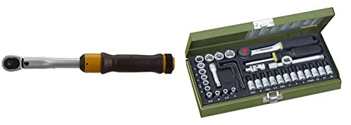 Proxxon 23349 Drehmomentschlüssel MicroClick MC30 Antrieb 6,3 mm & Steckschlüsselsatz, Feinmechaniker-Satz mit 1/4“-Umschaltratsche sowie Schraubendrehergriff, 36-teiliges Werkzeug-Set, 30x12.5x5 cm