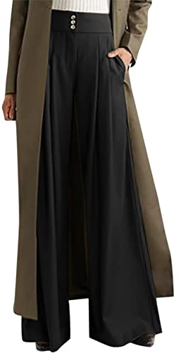 Palazzo Hose Damen Elegant - Weite Hose Damen High Waist Schlaghose Plissee Business Casual Locker Freizeithose Straight Leg Baggy Weites Bein festlich Arbeitshose Lange Hosen für Damen