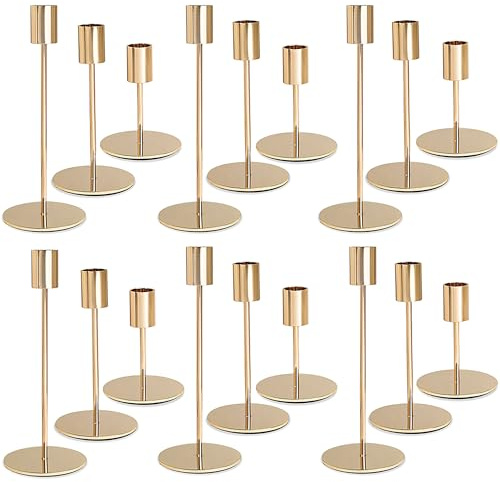 KDJFIIH Gold Candlestick Holders - Bulk Decorative Metal Candelabra for Taper Candles - Fit 0.8 Inch Diameter - Gold Taper Candle Stands for Wedding Home Party Table Decor (Set of 18)