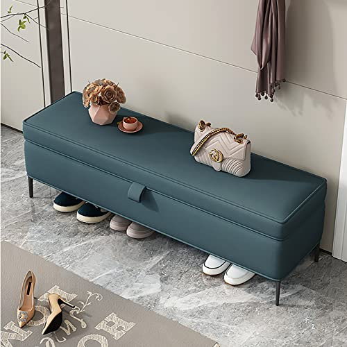 KAZUP Schuh-Organizer, Schuhregal, Aufbewahrungsbank, Kunstleder-Aufbewahrungs-Ottomane-Bank, Premium-Bettbank mit Stauraum, Moderne Polsterbank, Schuhbank, Schlafzimmerbank, Blau, 60 x 40 x 45 cm