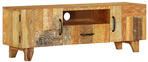 WHOPBXGAD fernsehschrank,tv Bank,tv Tisch,tv tableTV-Schrank Handgeschnitzt 120x30x40 cm Altholz Massivtv Cabinet,lowboard weiß,tv Schrank Weiss,