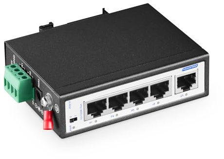 YuLinca Switch industriale a 5 porte su guida DIN, 4 porte e 1 uplink, 10/100Mbps Fast Ethernet, guida DIN e montaggio a parete inclusi, switch industriale IP30 non gestito