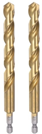 sourcing map 2pcs 1/4 Hex Shank Drill Bits 12mm Titanium Drill Bits Set M35 High Speed Steel Twist Drill Bit 65mm Long Fully Ground for Wood, Stainless Steel, Metal, Plastic Plastic