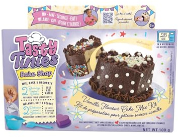 Tasty Tinies - Gâteau Vanille - Kit Pâtisserie Créatif pour Enfants dès 6 Ans - Kit Cuisine avec 2 Préparations pour Gâteaux + Glaçage Chocolat + Déco Arc en Ciel + Accessoires - Cuisson Micro Ondes