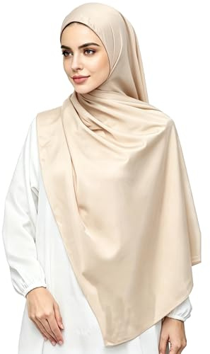 Lina & Lily Lyxig satäng hijab huvudscarf sjal för muslimska kvinnor extra lång, Champagne, en storlek