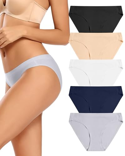 VOENXE Culotte Femme sans Couture,Invisible Sport Slip Microfibre Seamless | Women Bikini Underwear Sous-vêtements Multipack,Taille Basse No Show Confortable Soft Panties,Hipster,Lot de 5 Pack