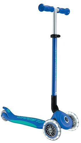 GLOBBER Primo Foldable Plus Lights Roller – Tretroller Kinder ab 3 Jahre - Scooter 120/80 mm - ABEC 5, 3-rädrig mit LED Rollen – höhenverstellbar