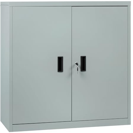 WOLTU Aktenschrank abschließbar, Ordnerschrank mit höhenverstellbarem Einlegboden, Metallschrank mit Schloss, Büroschrank Lagerschrank Mehrzweckschrank, Grau, B90xH92xT40 cm, ASK12gr