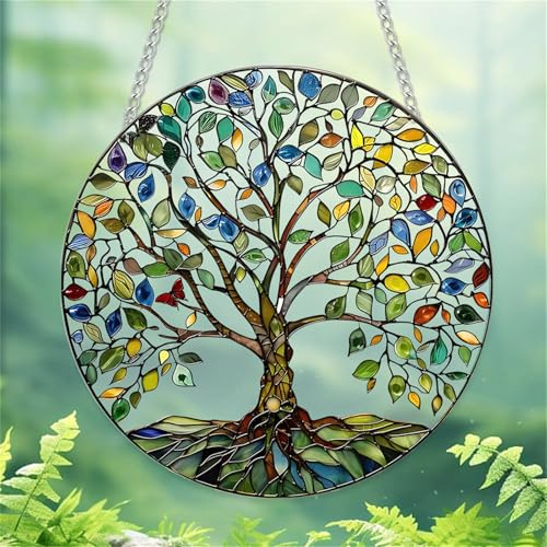 WOHAHA Big Tree Acrylic Window Hangings Indoor Outdoor Stained Suncatchers Panels Bedroom Garden Kitchen Wall Decor Gifts for Women Mom Grandma Teacher