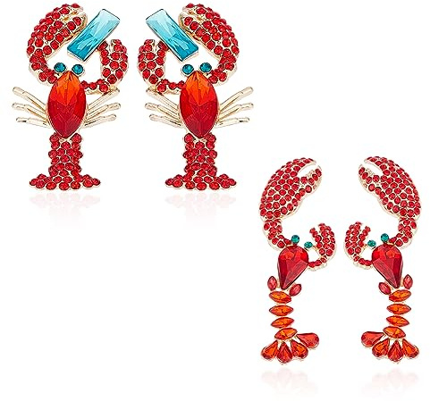 UNICRAFTALE 2 par hummerörhängen röda kräftöron stud söta krypformade strass pärlörhängen hav djur örhängen unik strand mode semester smycke present till kvinnor