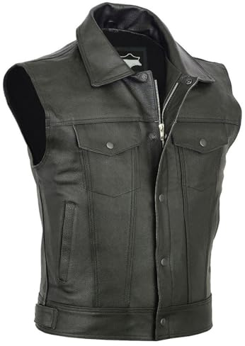 Mens Motorcycle Gilet Sleeveless Faux Leather Jacket Turn Down Collar Button/Zipper PU Waistcoat Zip Up Biker Motorcycle Vest Retro Vintage Punk PU Leather Coats Slim Fit Black Waistcoat Coats