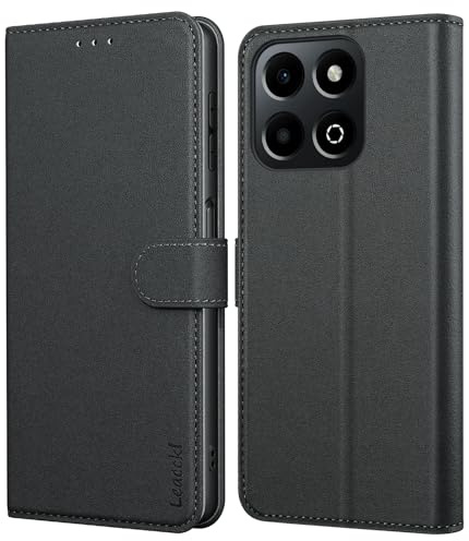 Leacckl for Honor 200 Smart Leather Wallet Case, Flip Case with Card Holder and Magnetic Buckle, Black
