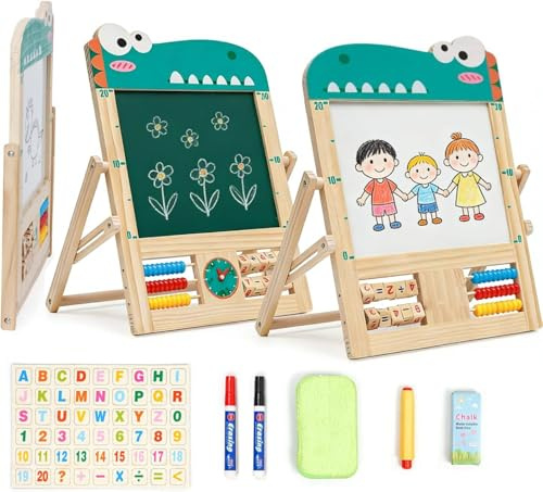 Mini chevalet de table en bois pour enfants - Tableau noir double face et tableau blanc avec lettres et chiffres - Pliable et portable - Mini tableau de peinture artistique pour garçons et filles