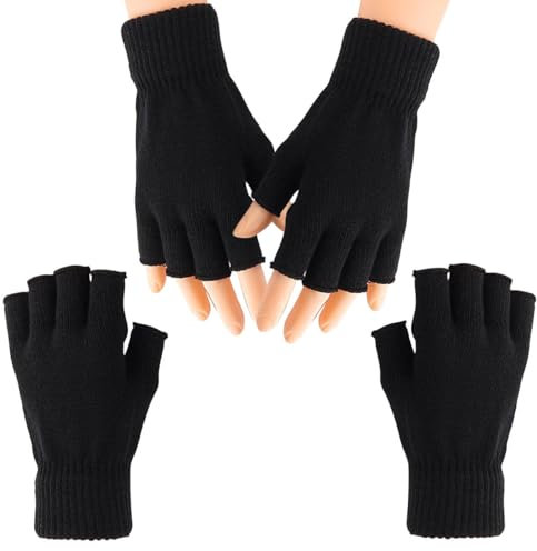 Fingerlose Handschuhe Herren Damen, Halbe Fingerhandschuhe, Strick Handschuhe Ohne Finger, Warme Halbfinger handschuhe, Winter Fingerless Gloves für Frauen Kaltes Wetter Autofahren Radfahren Sport