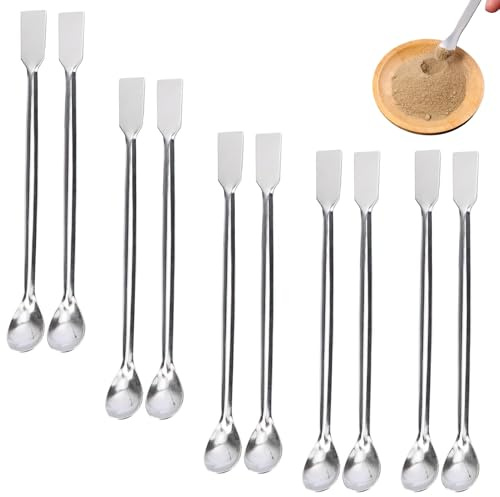 10 espátulas de laboratorio,Espátula de laboratorio de acero inoxidable,Espátula de laboratorio de muestreo,Cuchara de muestreo de laboratorio reutilizable de acero inoxidable,Mini Micro Cuchara para